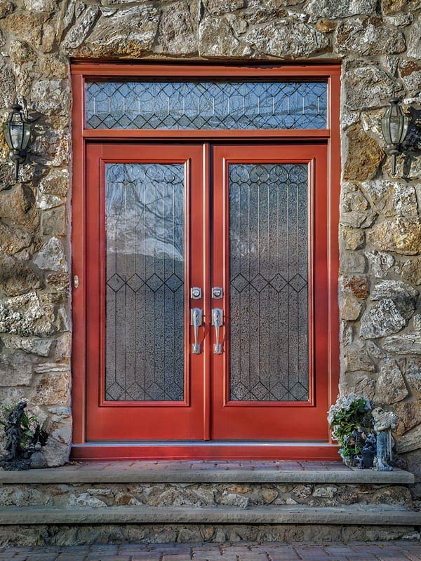 red glass door