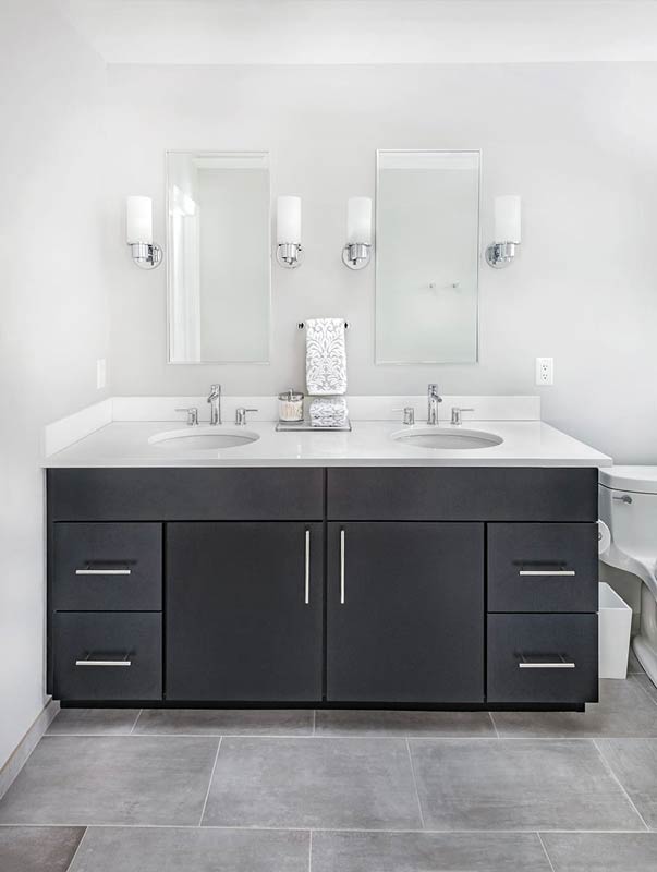 white and gray bathroom sink